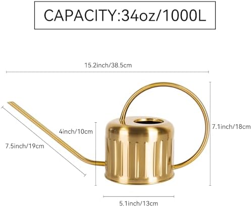 34oz/1L Stainless Steel Watering Can, Rust-Proof Indoor/Outdoor Watering Can for House Plants, Long Spout Water Can for Succulent Bonsai Garden Flowers (Gold Color) - Image 7