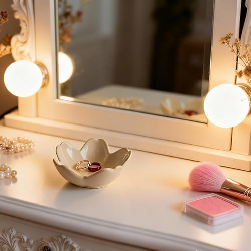 Pearl White Flower Ceramic Ring Holder Jewelry Dish Tray Trinket Bowl - Image 7