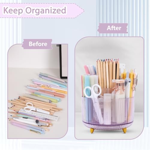 SKYDUE Rotating Pencil Pen Holder, Pen Organizer with 5 Slots - Aesthetic Desk Organizer and Accessories for School, Home, Office Supplies - Image 6