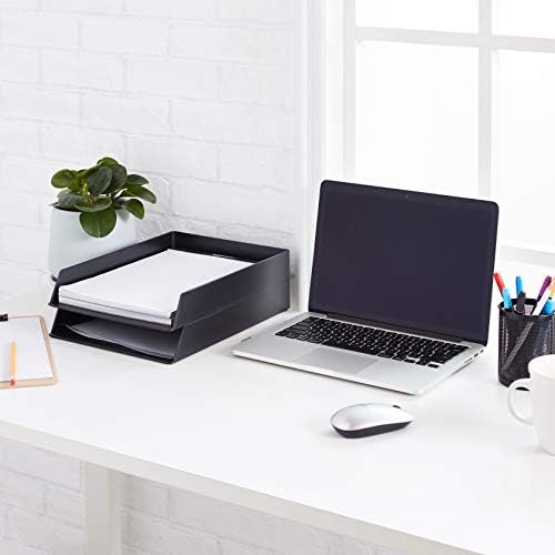 Amazon Basics Rectangular Plastic Desk Organizer, Letter Tray for Documents and Office Supplies, File Storage, Black, 12-Pack - Image 5