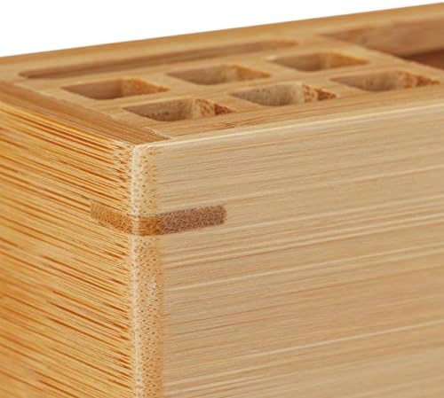 Relaxdays Bamboo Desk Organiser, 11 Compartment Storage Box, Office Stationery Stand HxWxD: 6 x 32 x 7 cm, Natural - Image 6