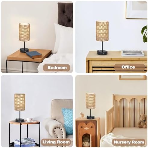 Touch Table Lamp Set of 2 For Bedroom with Bulb, Boho Small Desk Lamp For Living Room With Rattan & Linen Shade, 3 Way Dimmable Bedside Table Lamp For Nightstand With USB Charging Port & Phone Stand - Image 7