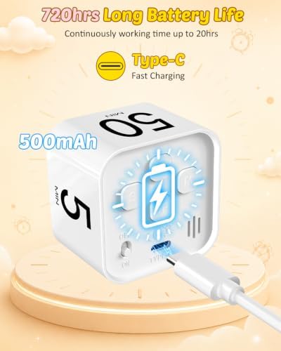 Digital Pomodoro Timer Cube 5/10/25/50min Preset, Silent & Sound Alarm - Image 6