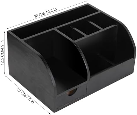 Office Desk Drawer Supply Organizer and Accessories, Wood Desk Organizer with 6 Compartments & 1 Drawer Binders Folder Papers Holder Pen Holder Office Desktop File Organizer (black) - Image 5