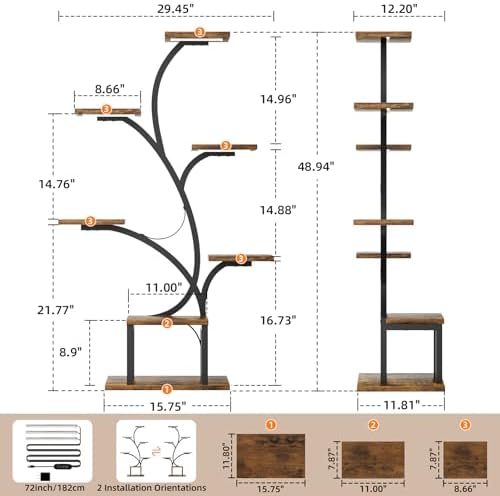 BACEKOLL Plant Stand Indoor with Grow Light, 7 Tier 49" Lighted Plant Shelf - Image 6