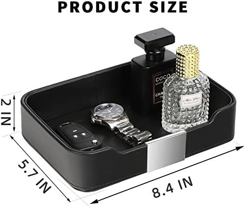 SANZIE Leather Tray Organizer, Valet Tray Key Tray (Metal Silvered, Black) - Image 6