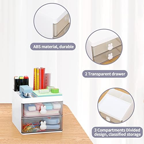LETURE Small Desk Organizer With Drawer, Office Desktop Storage Box, Business Card/Pen/Pencil/Mobile Phone/Stationery Holder Storage Box, Makeup Organizer for Office School Home (Pink) - Image 7