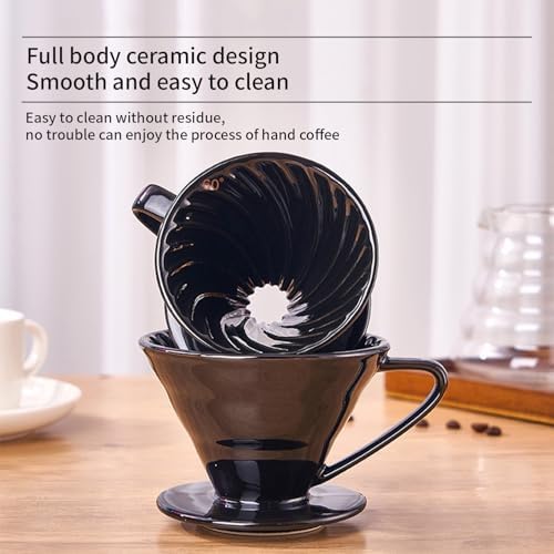 Pour Over Coffee Maker, Single Cup Coffee Dripper, Manual Porcelain Slow Brewing Accessories for Travel, Camping, Office, Home, Cafe, Coffee Gifts (Black, Large) - Image 7