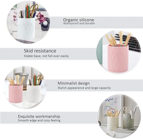 minimaliving Pen Holder,Nordic Style Silicone Waterproof Pencil Holder for Desk Simple&Modern Minimalist Makeup Organizer Multifunctional Office Supplies for Home,Kids and School (Pink) - Image 6