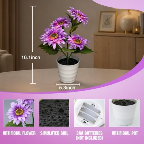 Purple Daisy Flower Table Lamp Decor Gifts for Women Birthday Christmas - Image 7