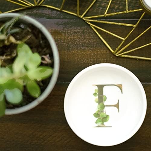 Trinket Tray Jewelry Dish with Monogrammed F in Gold Ring Holder - White Trinket Dish - Personalized Ring Dish or Jewelry Tray - Cedar & Ink (F) - Image 2