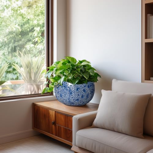 10 Inch Plant Pot, Ceramic Pots for Plants Indoor, Blue - Image 7