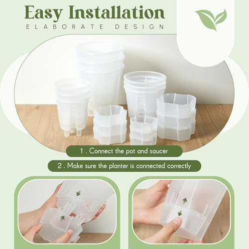 Wonderjune Self Watering Planter, 4.72'', 5.91'', 7.09'', Clear, 9 Pcs - Image 6