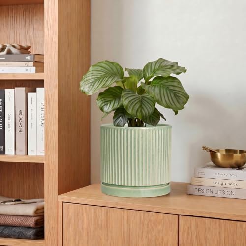 6 Inch Planter, Ceramic Plant Pots, Round Pots for Plants, Green - Image 7
