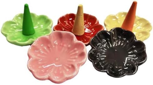 6Pcs Small Ceramics Tower Incense Tray Holder Cherry Blossoms Design Incense Cones Holder Plate Dish Incense Cones Burner Tray Fragrance Accessories for Yoga Room Home Use, Random Color - Image 4