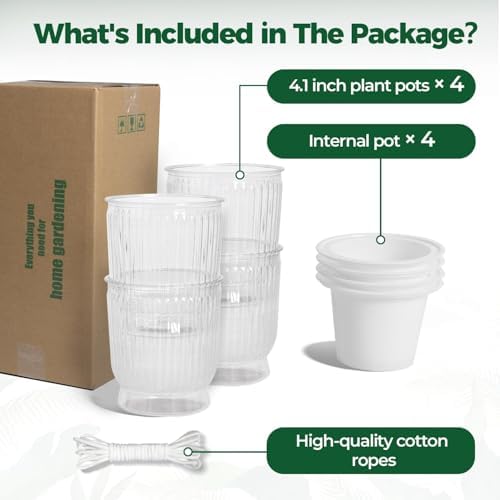 T4U Self Watering Pots for Indoor Plants 4 Inch 4 Pack Planter Clear - Image 6