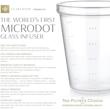 Teabloom Loose Tea Microdot Glass Mug with Lid – 12oz Single-Serve Borosilicate Glass Cup with Infuser for Hot and Cold Beverages - Image 6
