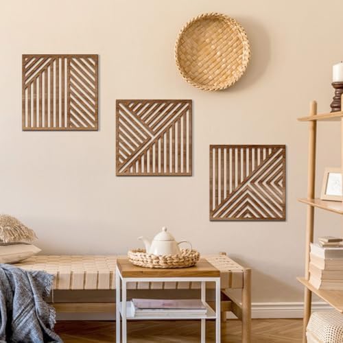 Bnesi 3 Piece Abstract Geometric Wood Wall Art Decor Modern Boho Minimalist Slatted Design Wall Sculpture Art Decor for Living Room Bedroom Home Bathroom (Classic, Medium) - Image 7