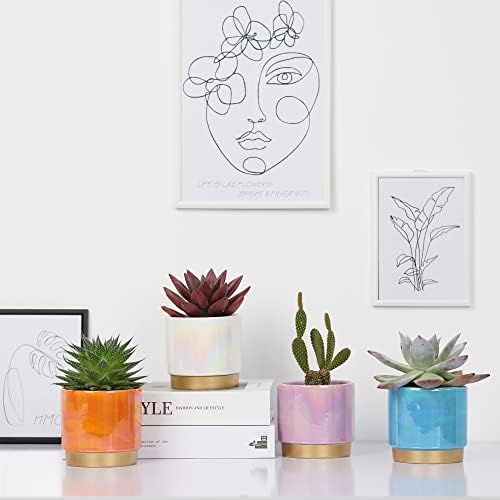 Gepege Succulent Pots for Plants, Succulent Planter with Drainage Holes, Ceramic Pot for Indoor Plant, Set of 4 - Image 7