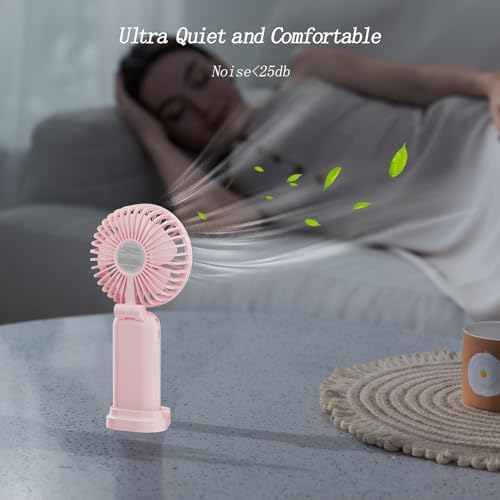 GOCKERA Portable Fan, 4200mAh Battery Operated Fan, 5 Speeds&Digital Display, Makeup Fans for Women with Base, 180°Foldable 3in1 Handheld/Neck/Desk Fan for Outdoor Indoor,Ultra Quiet (Pink) - Image 6