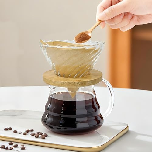 Gute Glass Pour Over Coffee Dripper with Bamboo Stand & Handle,1-4 Cups - Image 7