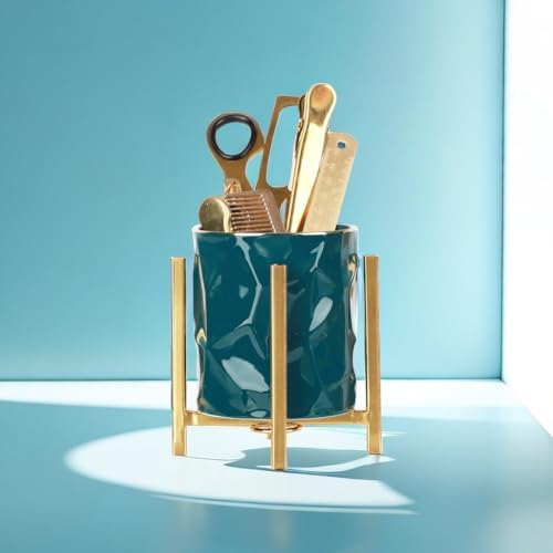 Gold pencil cup Sturdy metal frame with white ceramic pen holder For desks and kitchen appliance holders - Image 4