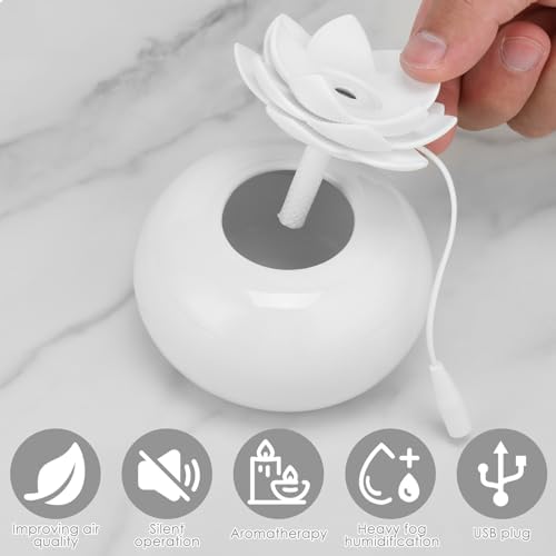 Essential Oil Diffuser, Decorative Ceramic Diffuser, Humidifier Water Lily Top Aromatherapy Diffusers 200ml Ceramic Humidifier Small Oil Diffuser USB for Bedroom Home Office (White) - Image 4