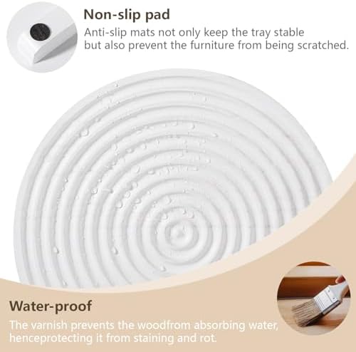 Round Decorative Tray Farmhouse Bathroom Decor Wood Riser, 9" White - Image 5