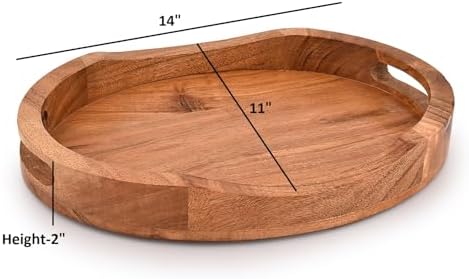 Tray Acacia Wood Oval Large Tray with Handle Food Serving Trays for Living Room Home Dining Table (14" X 11" X 2") - Image 5