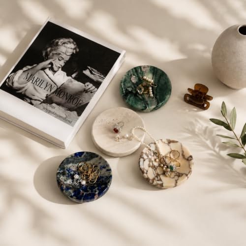 Koville Marble Jewelry Dish, Small Round Trinket Dish for Ring Necklace Earring, 4" Decorative Dish, Natural Stone Soap Dish for Bathroom Kitchen - Image 7