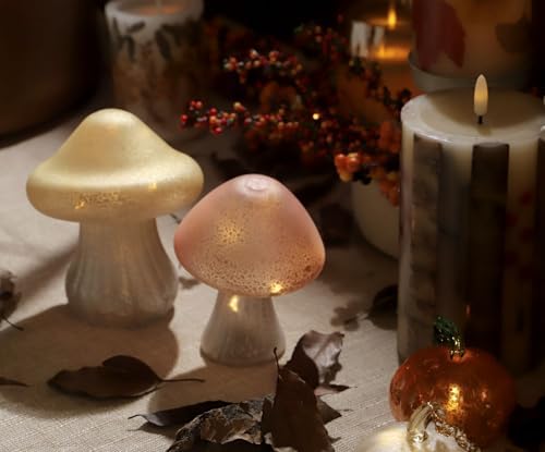 Glass Small Mushroom Table Lamp - Mushroom Night Light Battery Operated Warm Amber Glow Cute Bedside Lamp for Kids & Adults Mushroom Gifts Portable Cute Mushroom Decor for Bedroom - Image 7