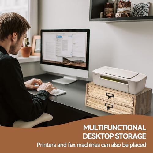 KIRIGEN Solid Wood Desk Organizer with 2 Drawers, Desktop Storage, Brown - Image 6