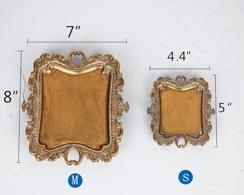 Funly mee Small Antique Trinket Dish Vintage Gold Metal Jewelry Tray, Ring Holder-5.3 x 3.5 x 1.2 inches - Image 6