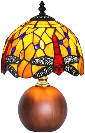 12.2" Retro Dragonfly Tiffany Small Table Lamp with Wood Base - Image 7