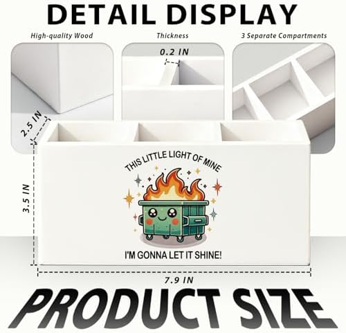 Funny Dumpster Fire Pen Pencil Holder for Desk, Coworker Gifts for Women Men, Dumpster Fire Gifts, This Little Light of Mine Wooden Box Sign Decorations for Office Workplace Desk Tabletop - Image 7