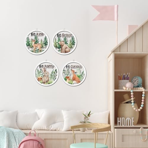 HPNIUB Woodland Nursery Wall Decor, Inspirational Girl Room Hanging Sign, 4 Pieces 10''x10'' Jungle Animals Wooden Decoration for Kids, Cartoon Fox Bear Art Sign for Teens Toddler Boy Baby Playroom - Image 7