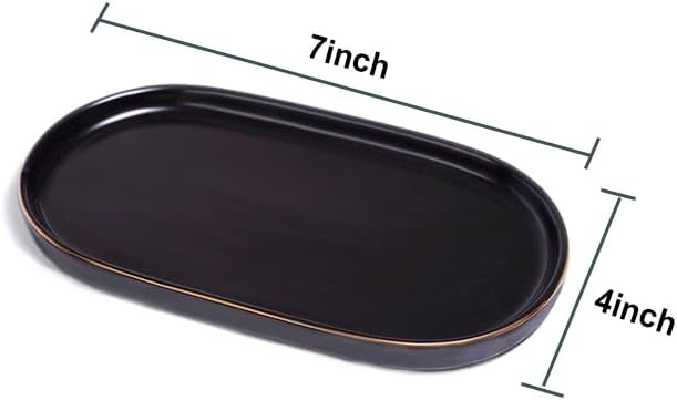 Ceramic Jewelry Dish, Perfume Vanity Tray, 7x4 Decorative Catch All Bowl for Trinket Key Ring, Small Bathroom Counter Tray, Soap Tray for Kitchen Sink (Black) - Image 5