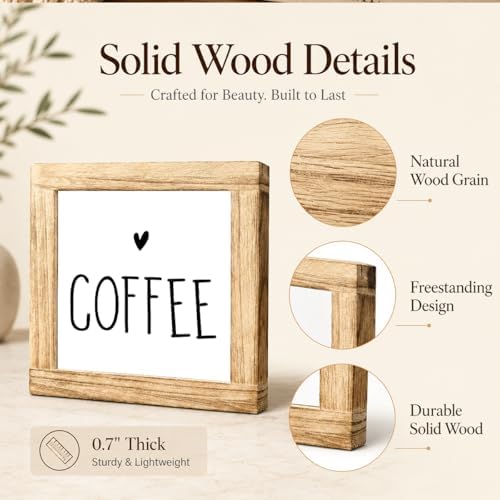 Coffee Decor Wooden Sign, Minimalist Coffee Heart Plaque, Small Farmhouse Shelf Sitter For Kitchen Counter, Coffees Station Tabletop Accent, Cafe Corner Home Decor, 5.9 x 5.9 in - Image 6