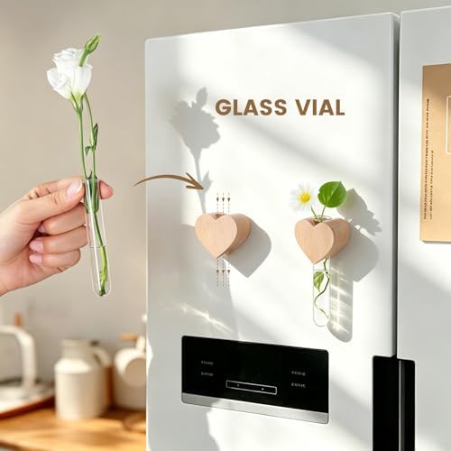 Heart-Shaped Wooden Magnetic Flower Vase Set of 2 for Refrigerator - Image 6