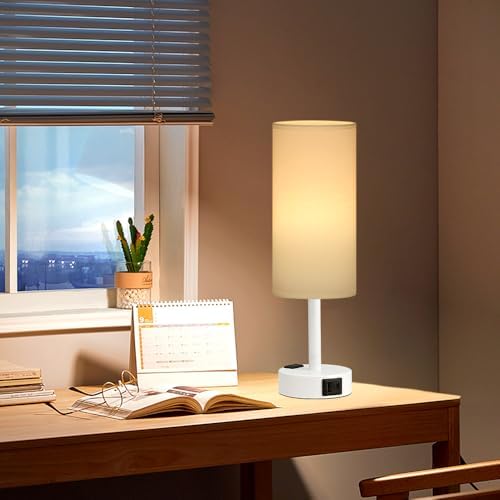 Fenmzee White Bedside Lamp for Bedroom, Dimmable Touch, USB A+C, AC Outlet - Image 7