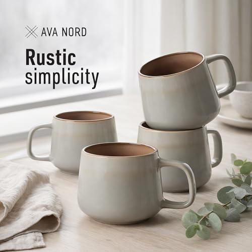 Ava Nord Small Stoneware Ceramic Coffee Mugs Set of 4 | 6 oz | Sage Ash - Image 7