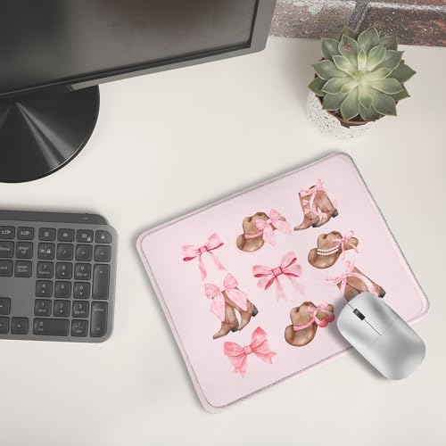Coquette Pink Bow Western Cowgirl Mouse Pad, Preppy Girly Pink Cowgirl Boots Hats Mouse Pads for Wireless Mouse Computers Laptop Desk Accessories, Western Office Supplies, 9.5x7.9 Inch - Image 6