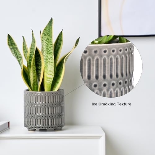 STHIE 5 Inch Ceramic Planters for Indoor Plants, Gray Snake Plant Pots - Image 6