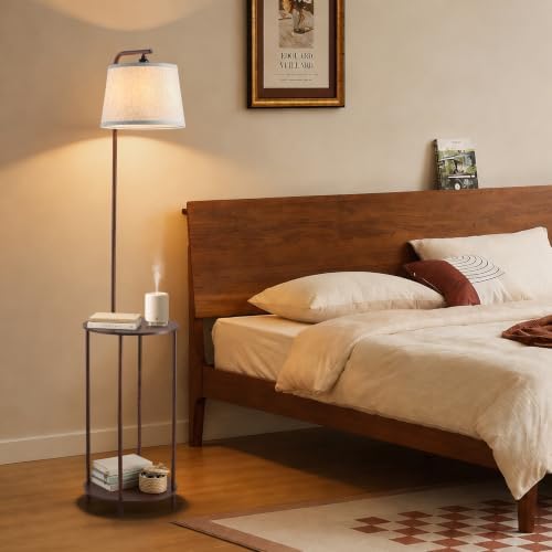 Floor Lamp with Table, 2-in-1 Side Table Floor Lamp with Linen Shade - Image 7