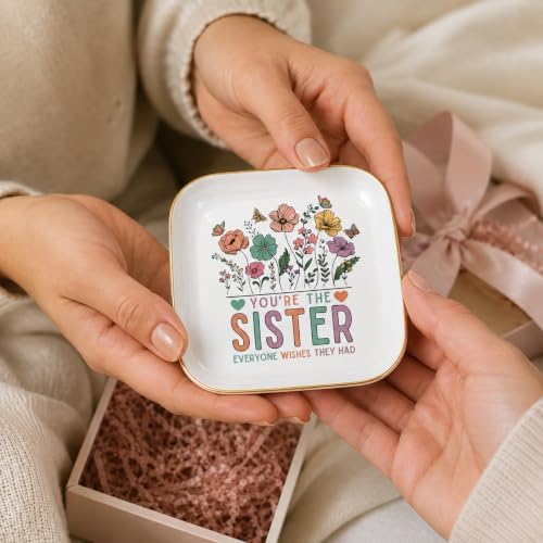 Sister Birthday Gifts for Women Christmas, Ceramic Wildflowers Jewelry Dish - Image 7
