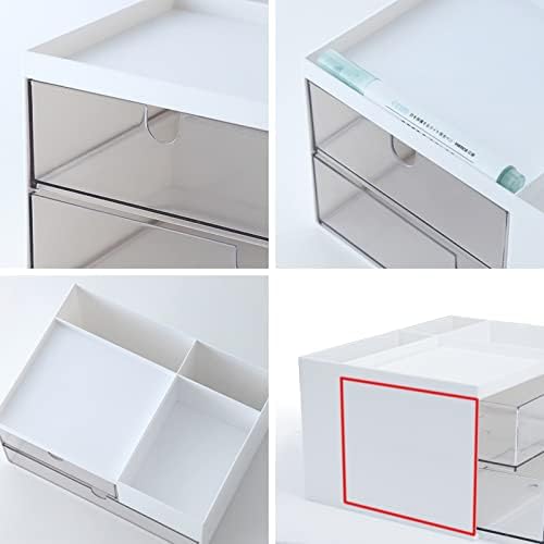 Desk Drawer Organizer, Desk Storage Box with 2 Drawers and 4 Compartments, Multifunctional Desk Accessories & Countertop Organizers for Office School Home (White) - Image 5