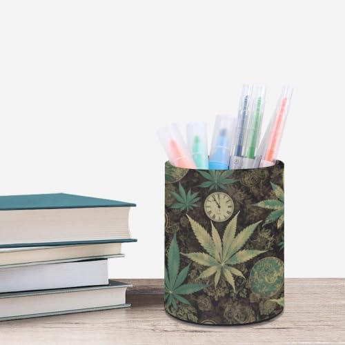 PU Leather Round Pencil Holder Leaves Pen Holder - Image 6