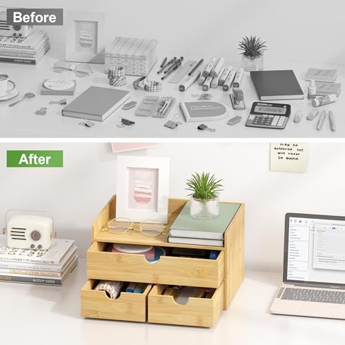 Bamboo Desk Organizer with Drawers, Desktop Storage Box for Office Supplies - Image 6