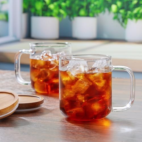 DRASTAR Glass Coffee Mugs,Clear Coffee Cups, Coffee Mug with Acacia Wood Lid, Tea Glass Cups with Handles, Large Coffee Mug Set of 2, Glass Coffee Cups for Latte, Espresso, Tea (2, 16 oz) - Image 7