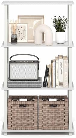 Furinno Turn-S-Tube Storage Shelves, 4-Tier Book Shelf, Corner Shelf, Toolless Open Frame Standing Shelves, for Organization and Storage, Living Room, Garage, Home Office, White - Image 6